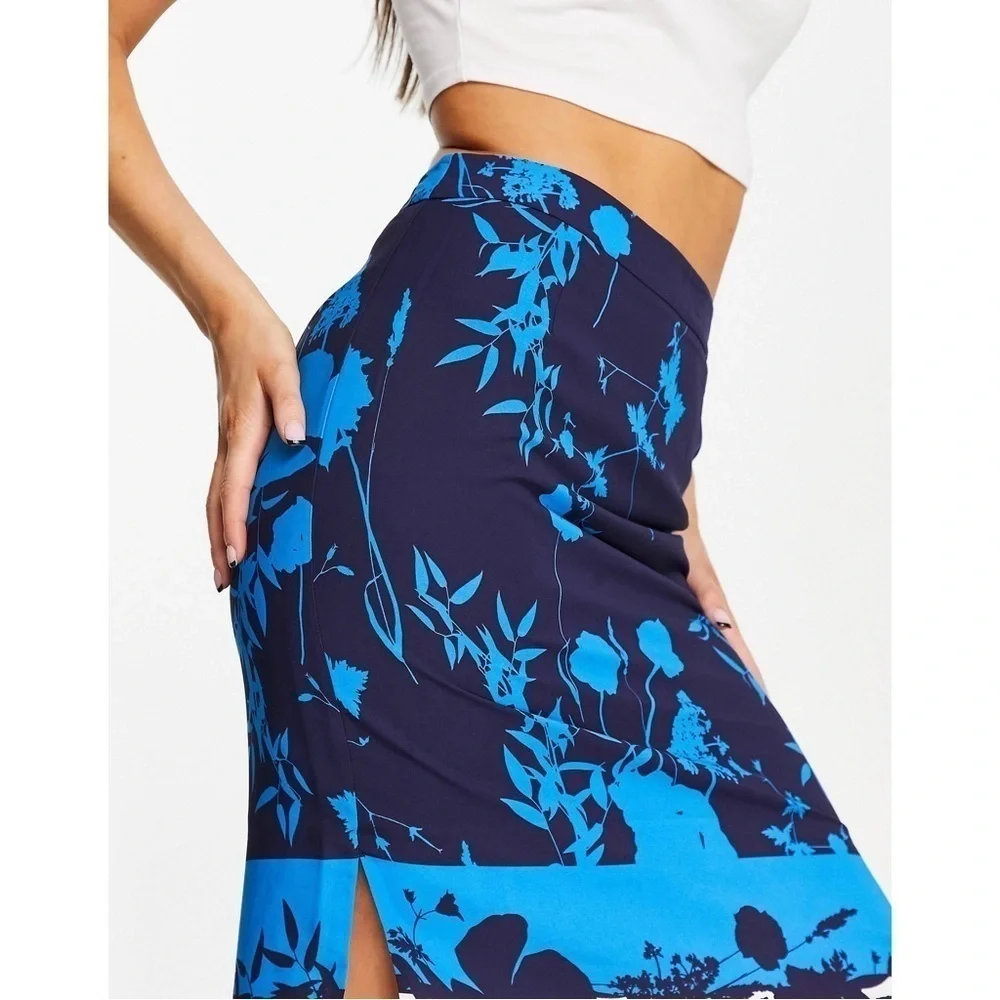 Ted Baker Selaah Bluebell Side Slit Midi Skirt Sz. 12 NWT